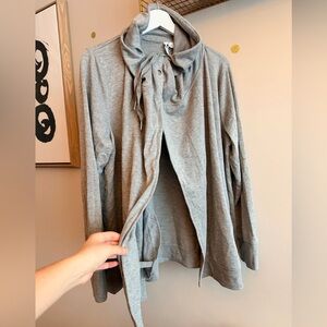 Cable & Gauge Grey Wrap Cardigan – Draped Open Front Sweater